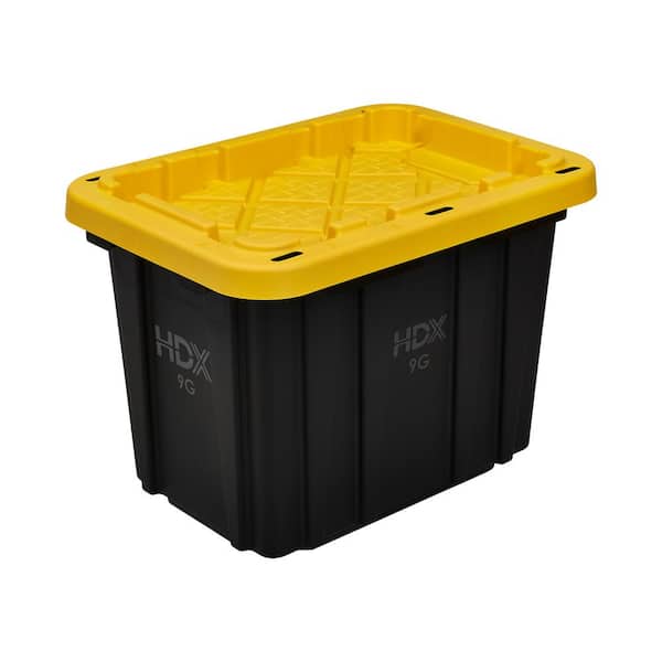 9 Gal. Tough Storage Tote in Black with Yellow Lid (999-9G-HDX) 9 Gal. Tough Storage Tote in Black with Yellow Lid (999-9G-HDX)